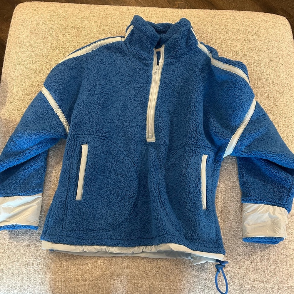 Blue Fleece Pullover with White Trim